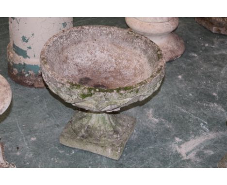 Concrete dish form garden planter on base, 40 cm high 