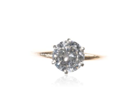 DIAMOND SOLITAIRE RING,the brilliant-cut diamond approx 1.23ct, claw set in unmarked white metal, on a 14k yellow gold shank,