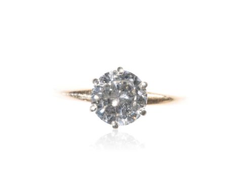 DIAMOND SOLITAIRE RING,the brilliant-cut diamond approx 1.23ct, claw set in unmarked white metal, on a 14k yellow gold shank,