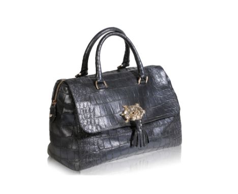 MULBERRY BLACK IRIDESCENT 'TURTLE' SKIN BAG, fashioned in black leather, with central zip fastener, the front pocket fastens 