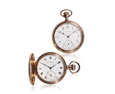 HERBERT WOLF LTD GOLD PLATED CASED HALF HUNTER GENTLEMAN'S POCKET WATCH with keyless wind, the white dial with subsidiary sec