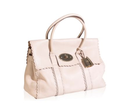 MULBERRY CREAM MATTE LEATHER HANDBAG, fashioned from cream leather with front fastening, scallop and punched edge detail, gol