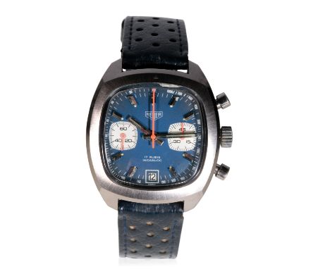 TAG HEUER CHRONOGRAPH GENTLEMAN'S WRISTWATCH with manual wind movement, the blue dial with white double subsidiary dials, sil