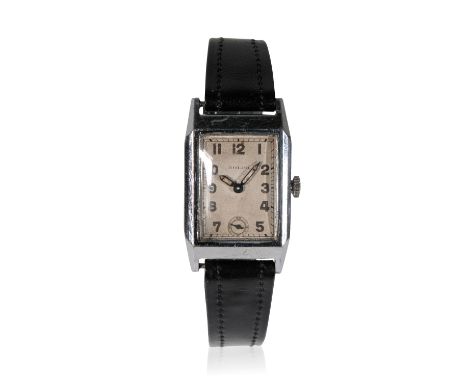 ROLCO GENTLEMAN'S STAINLESS STEEL WRISTWATCH with manual wind movement, the dial with black Arabic numerals and dark blue ste