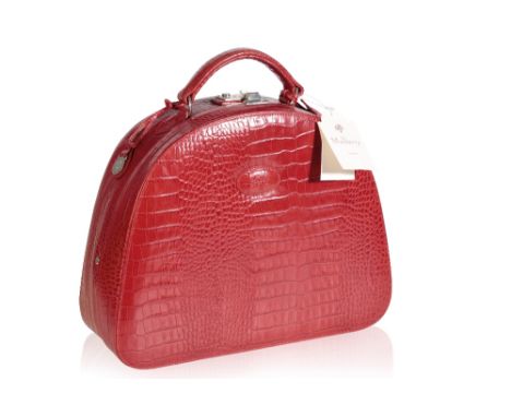 MULBERRY 'ANTIQUE LEATHERS' CHERRY VANITY CASE, fashioned in Cherry red leather to simulate the look of alligator skin, hand 