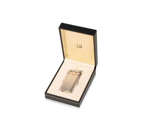 DUNHILL: A SILVER PLATED "UNIQUE" GAS LIGHTER, with engine turned decoration, no.466684, a Dunhill gold plated lighter (no.51