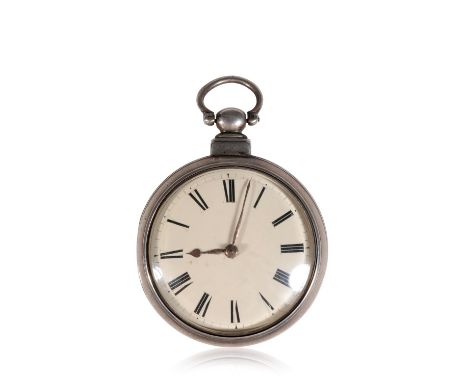 SILVER PAIR CASED POCKET WATCH&nbsp;with key wind movement, the white enamel dial with black Roman numerals and gold hands, n