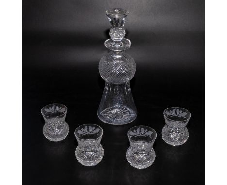 Edinburgh crystal thistle decanter and four glasses
