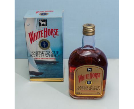 White Horse 75cl America's Cup Scotch Whisky 40% vol. second prize  drip mat competition 1987, winning certificate included