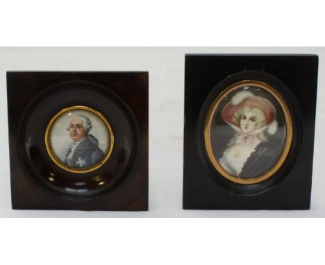 A Georgian portrait miniature of a gentlemen wearing a wig, indistinctly signed 'F.L', together with another miniature of a w