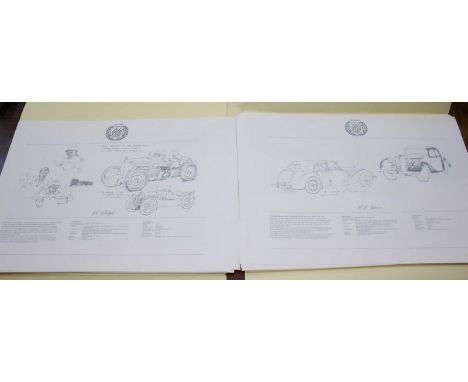 MG motorcar interest:  A quantity of unframed prints by James Dugdale, issued 1980 to celebrate 50 years of MG, comprising co