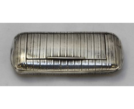 A George III 'Soap Bar' Silver snuff box with hinged cover and all-over reeded decoration, by Joseph Willmore, hallmarked Bir