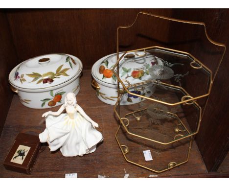 SECTION 48. A Royal Doulton lady 'Sweet Seventeen' ref number HN 2734, together with a pair of Royal Worcester Evesham lidded