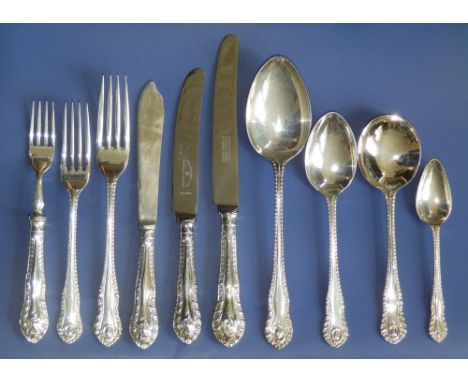 A 57 piece modern canteen of silver cutlery in 'St' Ann's' pattern by United Cutlers of Sheffield, comprising six dinner kniv