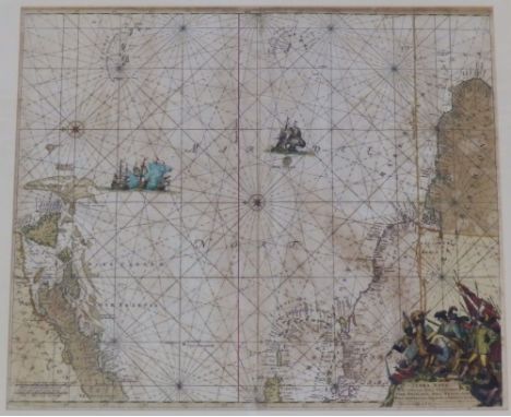 Terra Neuf' an antiquarian coloured map by R & I Ottens of Amsterdam, 19” x 22”  in modern frame.