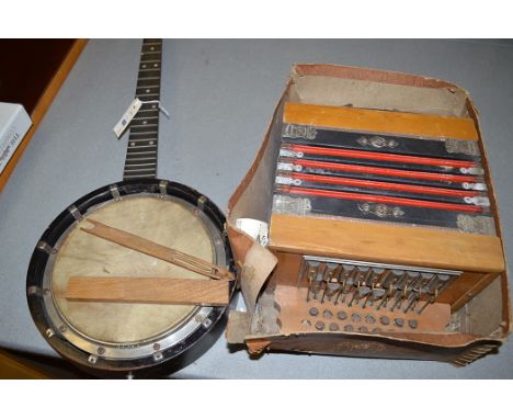 A New Windsor patent "Zither Banjo", by A.O. Windsor Birmingham; together with a "The Squirrel" accordion.  (2)
