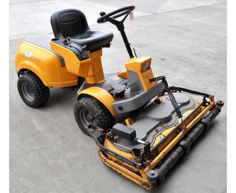 A Stiga ride-on grass cutter, front adjustable cutting deck and roller, twin cam Courage 18 petrol engine (exhaust in need of