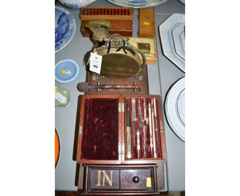 Miscellaneous collectables, to include: a drawing set in mahogany case, with inscription to cartouche 'R. Wild, Builder'; a g