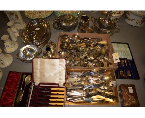 Silver items, to include: a napkin ring; a christening knife and fork; and silver plated ware, to include: a teapot by Philip