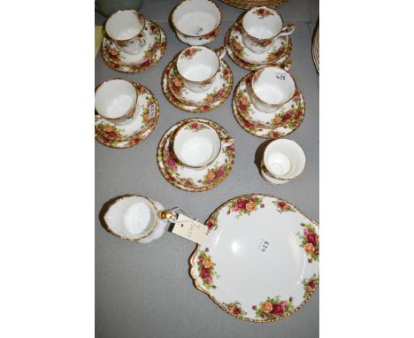 A Royal Albert 'Old Country Roses' pattern tea service for six, comprising: tea cups, saucers and tea plates, cream jug, suga