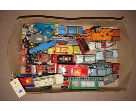 A collection of play worn diecast model vehicles, mainly commercials and cars, by Dinky, Corgi, etc.