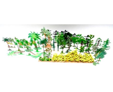 Temperate and Tropical Trees mostly traditional flat cast metal, ten palms (one damaged) two Cacti, eight crops and shrubs, f