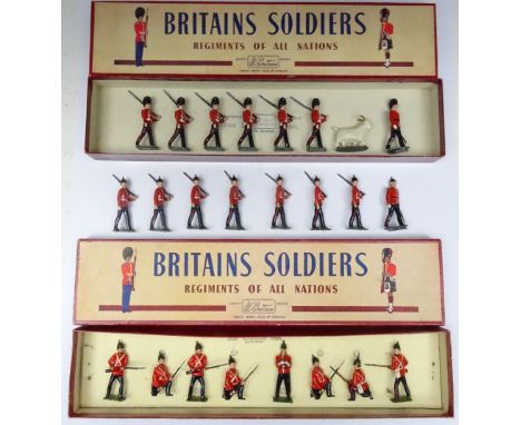 Britains sets 17, Somerset Light Infantry on guard with Officer and 74, Royal Welch Fusiliers with Officer and Goat Mascot (C