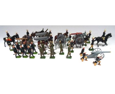 Britains Mountain Artillery two sets 28 with set 1893, Royal Indian Army Service Corps (mule handler arm missing) and set 197