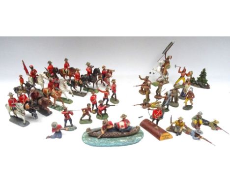 Composition figures, 70mm scale or similar, RCMP including Souvenirs, Canoe, Cowboys and Indians (Condition Good-Fair, some d