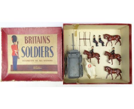 Britains set 145, Royal Army Medical Corps four-horse Ambulance Wagon with two seated men and RAMC Drivers in original ROAN b