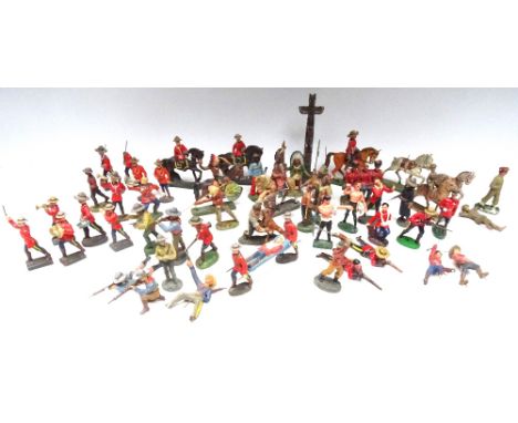 Composition figures, 70mm scale or similar, RCMP Cowboys and Indians (Condition Good-Fair, some damage, cracks, conversions e