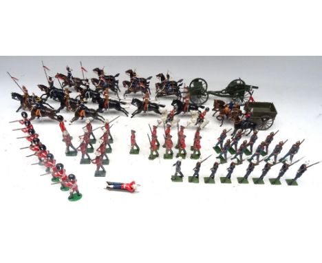 Britains repainted: set 39 Royal Horse Artillery with early Officer; Gun and Limber in original matt green finish, two horse 