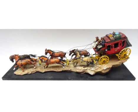 Andrea: Black Hawk, Wild West Concord Stage Coach with six horse team, Driver, Guard and three Passengers, 1/32 scale, on dio
