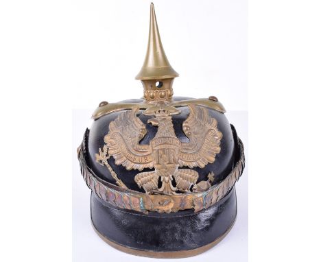 Unusual Prussian Army Veterinary Officer for Infantry Regiment 128, black leather helmet shell with Prussian officers helmet 