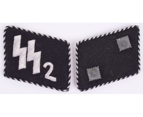 SS Standarte No2 Collar Patches, bullion embroidered in silver wire SS runes and number 2 on black felt cloth with silver wir