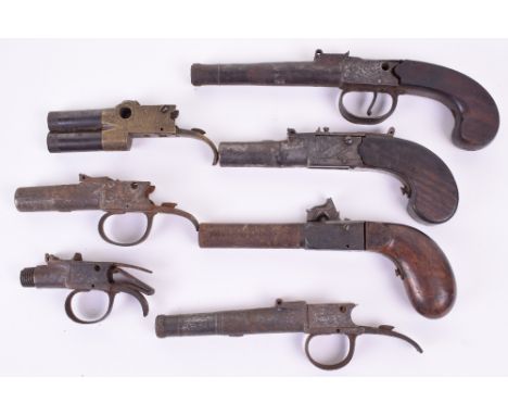 Selection of Antique Pocket Pistols, all in need of restoration, including pocket pistol by E NOCK, double barrel pocket pist