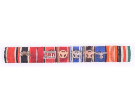 Third Reich Tunic Medal Ribbon Bar, being a ten award example with Iron Cross 2nd class, War Service cross 2nd class with swo