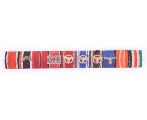 Third Reich Tunic Medal Ribbon Bar, being a ten award example with Iron Cross 2nd class, War Service cross 2nd class with swo