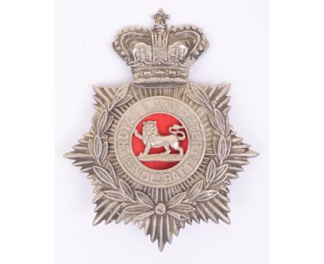 Victorian 1st Volunteer Battalion Royal Lancaster Regiment Other Ranks Helmet Plate, white metal crowned eight pointed star b