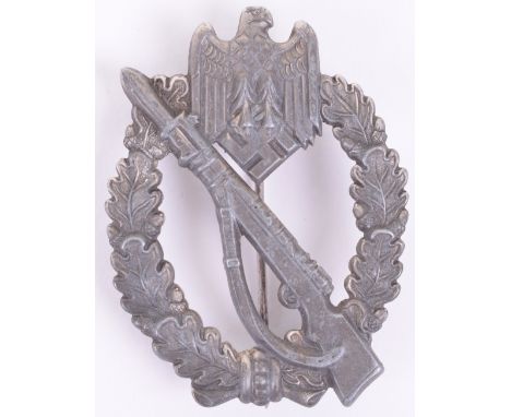 WW2 German Army / Waffen-SS Infantry Assault Combat Badge, silver grade un-maker marked example. Complete with sunken hinge, 