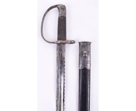 British Martini Henry 1879 Pattern Artillery Sword Bayonet, good untouched example having two piece chequered grips, steel “D