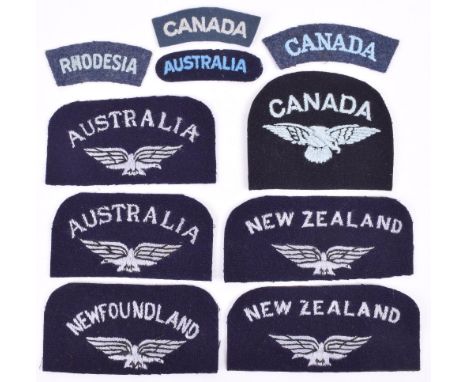 WW2 Royal Air Force Nationality Shoulder Titles, all being embroidered examples. Consisting of 3x variations of Canada, facin