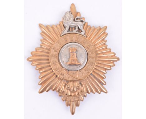 Worcestershire Regiment Officers Foreign Service Helmet Badge, fine gilt brass eight pointed star with silvered lion and stra