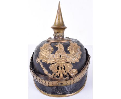 Imperial German Officers Pickelhaube, good untouched example with officers Prussian eagle helmet plate to the centre, having 