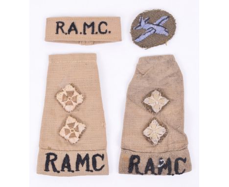 WW2 Royal Army Medical Corps Tropical Insignia Grouping with Glider Interest, consisting of two officers rank slides with emb