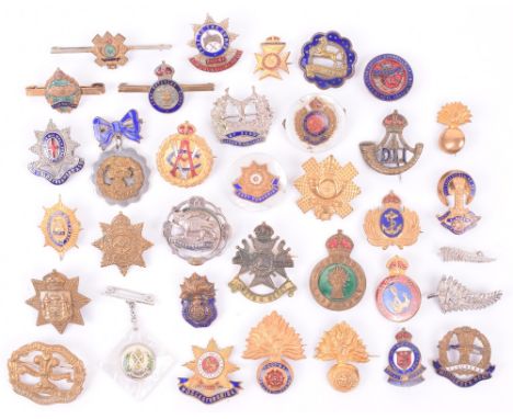35x Regimental Sweetheart Brooches and Lapel Badges, various constructions and periods. Regiments include HLI, East Yorkshire