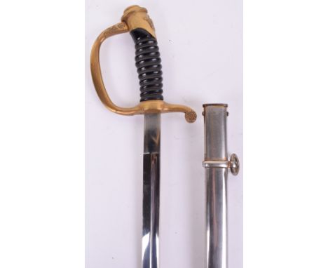 Scarce 20th Century Kingdom of Persia Infantry Officers Sword, brass knuckleguard with steeped pommel having relief of crown 