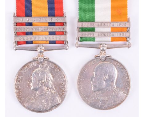 Manchester Regiment Defence of Ladysmith Boer War Medal Pair, Queens South Africa Medal with three clasps Elandslaagte, Defen