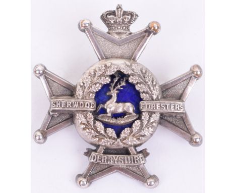 Victorian Derbyshire Regiment Sherwood Foresters Volunteers Officers Glengarry Badge, fine two piece example with silvered Ma