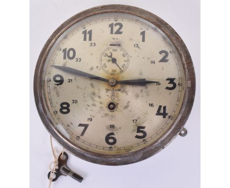 German WW2 Kriegsmarine Ships Engine Room Clock as Used in the German U-Boats, the clock which was made by Junghans, has silv